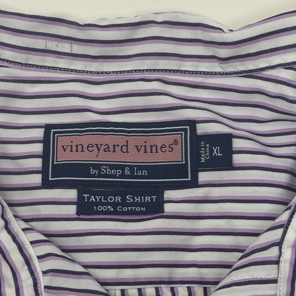 Vineyard Vines XL Men's Purple Striped Taylor Whale Shirt Long Sleeve Button Up - Picture 2 of 5
